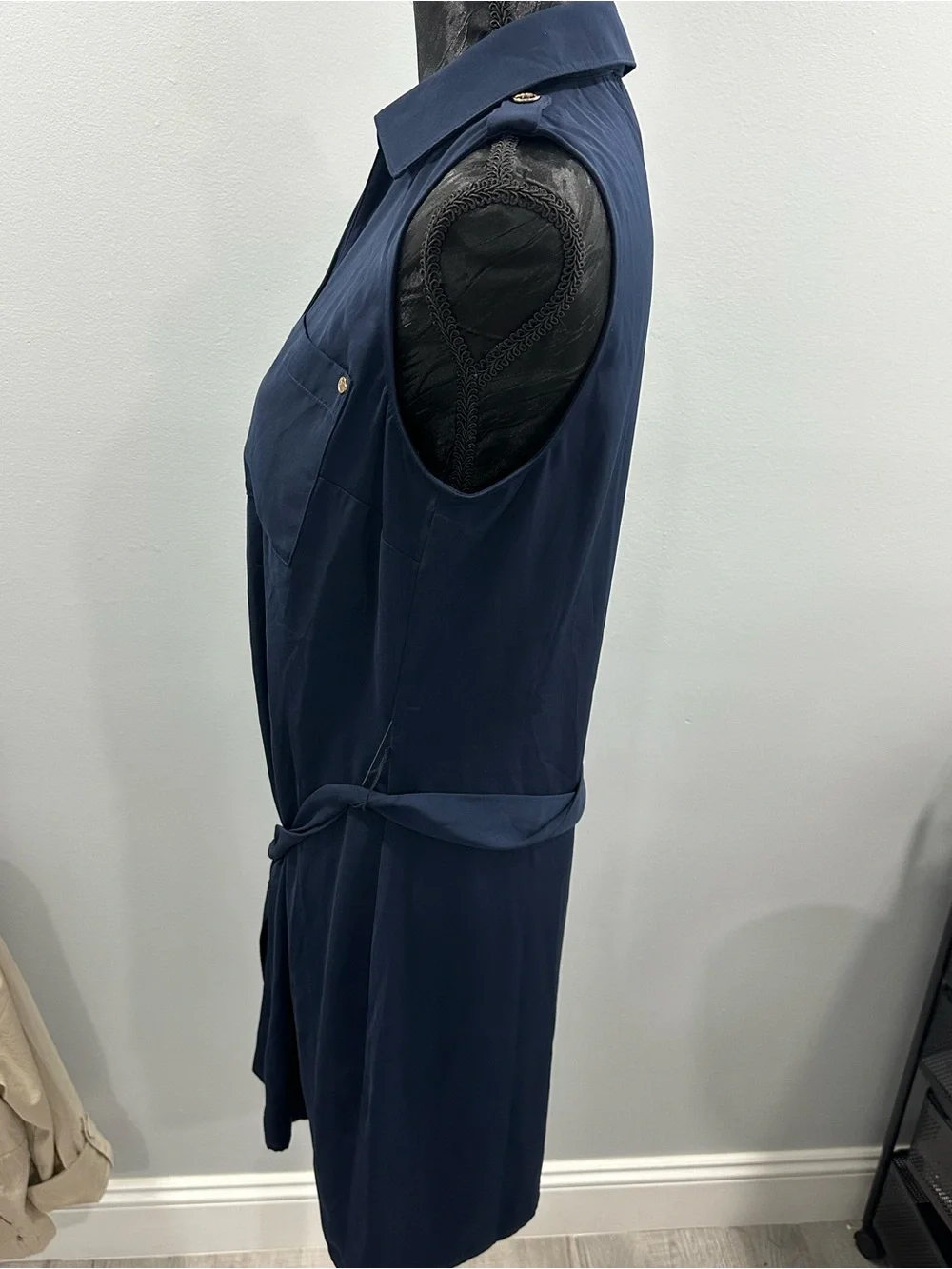 Michael Kors Sleeveless Navy Trench Dress with Gold Buttons size S